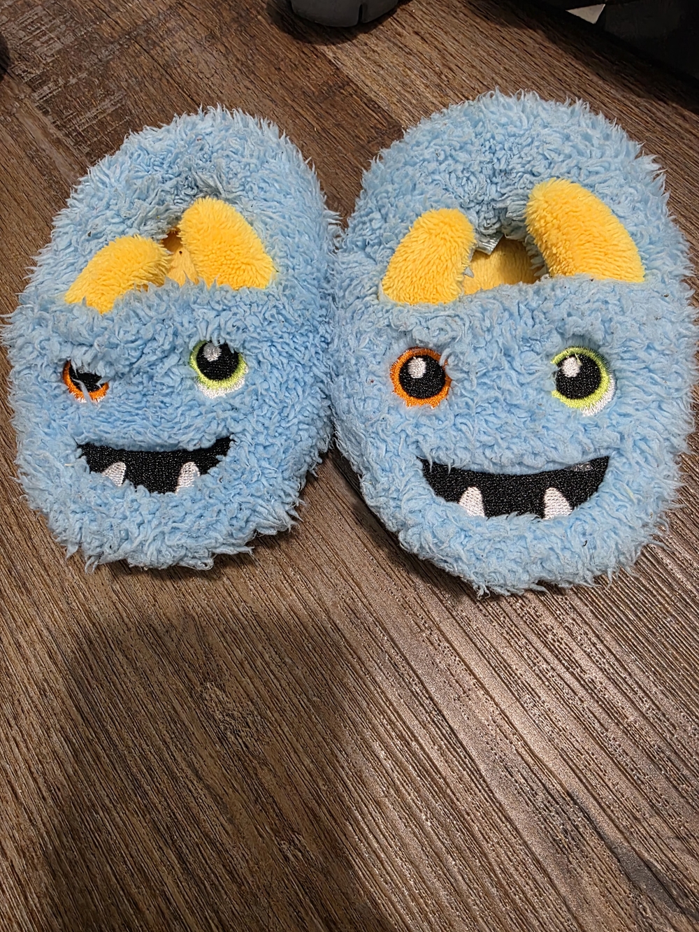 Blue Monster Fuzzy Kids One-Piece Slippers